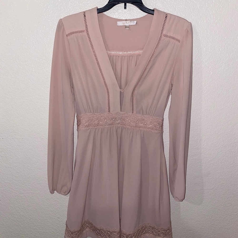 Wayf Pink Deep V Long Sleeve Summer Dress